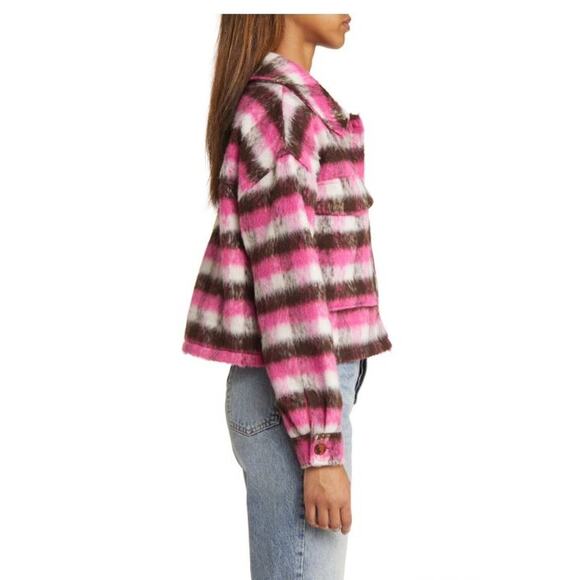 Vigoss Plaid Crop Shacket Jacket Pink Multi Women's Size Medium - Picture 3 of 15